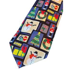 Christmas Themed Silk Tie With Snowman & Nutcracker Pattern